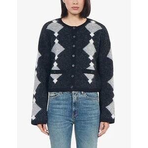 The Kooples NEW Diamond-Pattern Apalca Wool Blend Cardigan Black/Gray FR1/US Sml